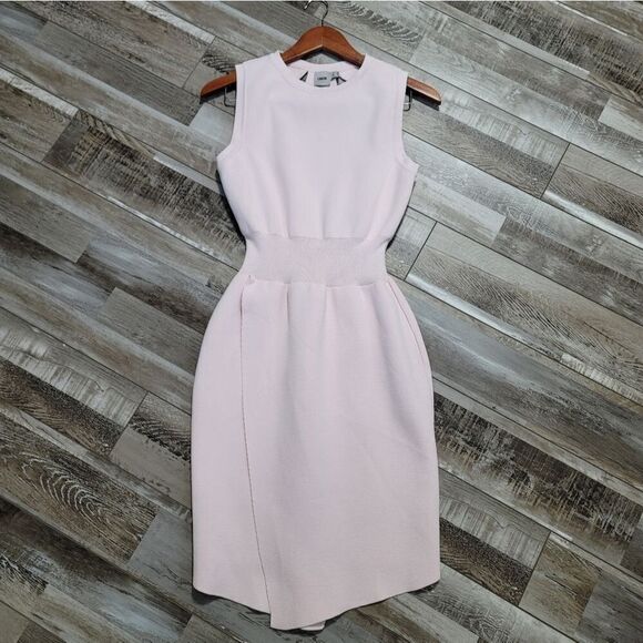Asos Pale Pink Rib Knit Back Cutout Faux Wrap Dress Size 6 - Picture 1 of 9